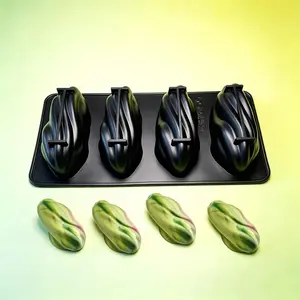 4-Cavity Black Pistachio-Shaped Silicone Mold for Mousse Cakes, Chocolate Candies, Fondant , Baked Desserts, Ice Cream, and Realistic Dried Fruit. Also Suitable for Handmade Soaps, Candles, and Other Crafts