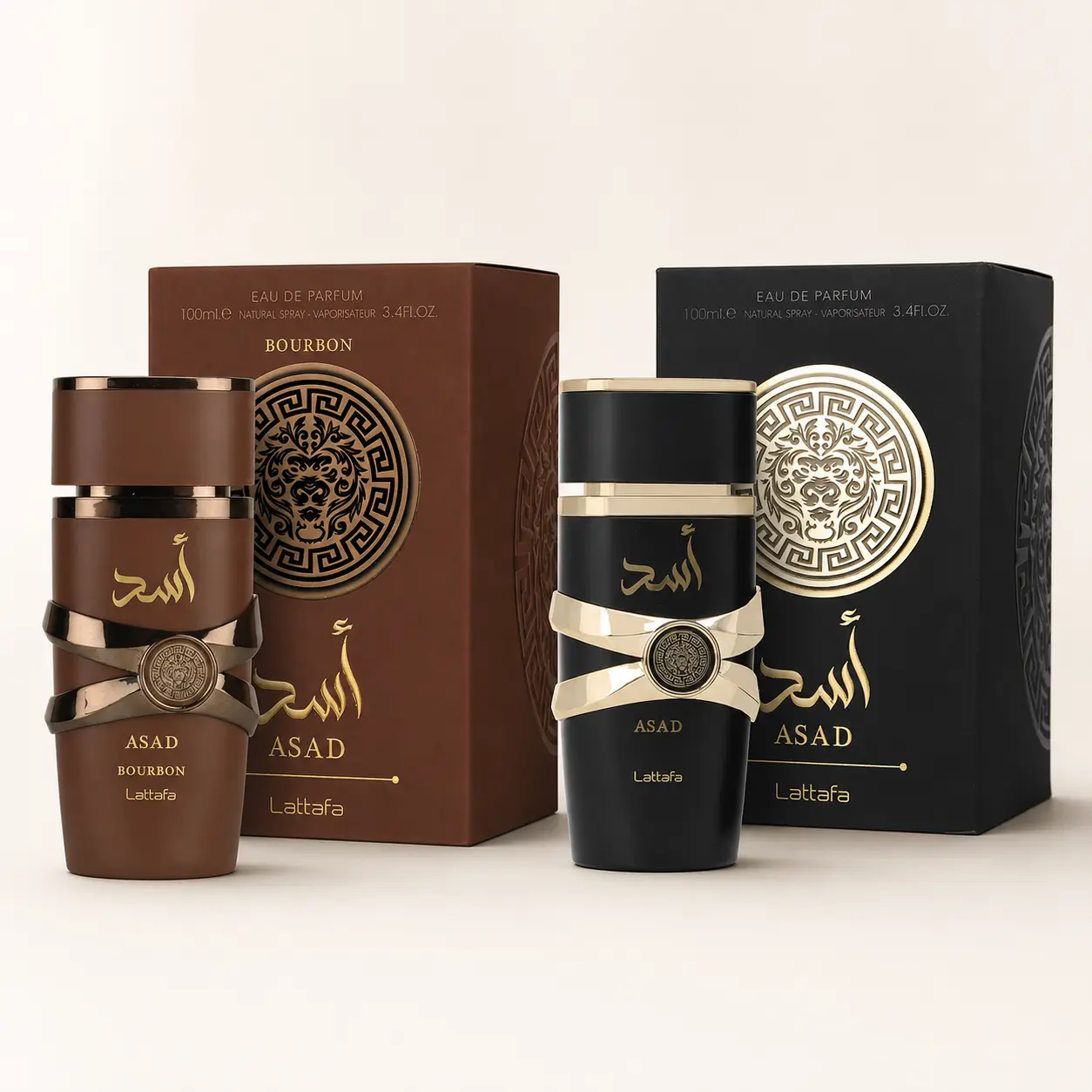 Lattafa Asad & Asad Bourbon Perfume Spray Duo, 2 x 3.4 fl oz / 100 mL