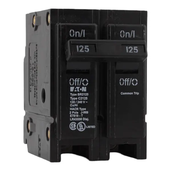 Eaton BR2125 Genuine OEM 125A Double-Pole 120/240V Circuit Breaker, 10 kAIC, Light Commercial Use, Plug-In Design