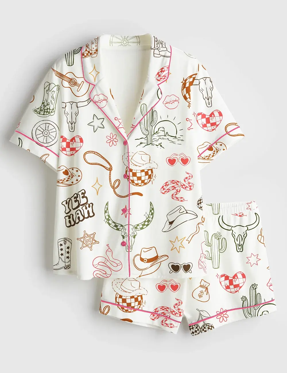 Western Cowgirl Bachelorette Hand-Drawn Wild West Disco Pajama Set For Women, Gift For Her, SoftLounge Pajamas, CozyDream Set, Gift For Lover.