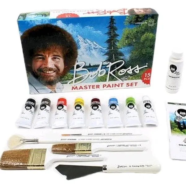Bob Ross Master Paint Set USA 15 Pieces with Brushes and Mixing Cup for Painting Enthusiasts