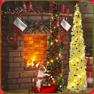 Foldable Christmas Tree, & LED Lights, Foldable Design, Timer Function, Adjustable Flashing Modes, Indoor Outdoor Decoration, Home Decor Ornament, Festive Decorations