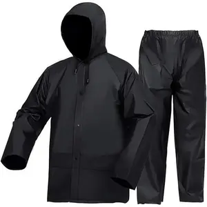 Black Ultra-Lite Rain Coat with Pants for Men Women, Waterproof Rain Suit for Sport, Rain Suits Lightweight Rain Gear