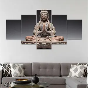 5 Counts Unframed Canvas Poster, Meditating GuanYin Statue Poster, Exquisite Poster, Perfect Living Room Decoration, Modern Home Decoration, Modern Art, Fashion Family Poster, Wall Art Decoration, Hanging Wall Art, Odorless, Waterproof, Artwork