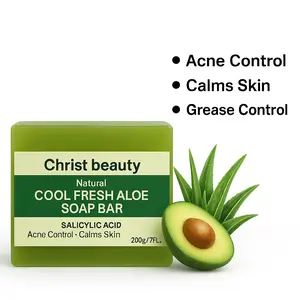 Christ Beauty Natural Cool Fresh Aloe Soap Bar with Avocado for Acne Control Calms Skin Grease Control 100% Natural Body Care Body Care Cleanse Bar