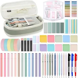 60 count Aesthetic Book Annotation Kit Pencil Case with Highlighter Gel Pen Mechanical Pencil 1220 Sheets Transparent Sticky Notes Tabs Mini Office Supply Stationery for School (Light Green)