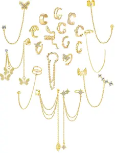 21 Pcs Ear Cuff Earrings for Women Stainless Steel Cuff Chain Drop Dangling Earrings Helix Cartilage Cuff Earring Non Pierced Adjustable Silver Gold Tone