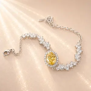 GS-002WZ-Yellow Zircon Bracelet - 3CT D VVS1, Hypoallergenic Stainless Steel Adjustable Bangle