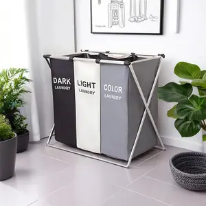 Multi-Compartment Laundry Sorting Basket - Collapsible & Waterproof Hamper for Dark and Light Clothes, Ideal for Home, Bathroom, or Dorm Use