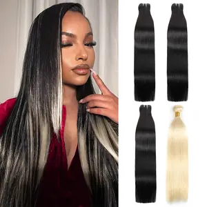 Highlight Style Stunk Stripe Hair 15A Bone Straight Hair Bundles Coloed Human Hair Bundles P1b/613 Hair Bundles P1b/4/27 Human Hair Weave Bundles P4/27/613 Hair Weaves 95-100G Bundle For Black Women