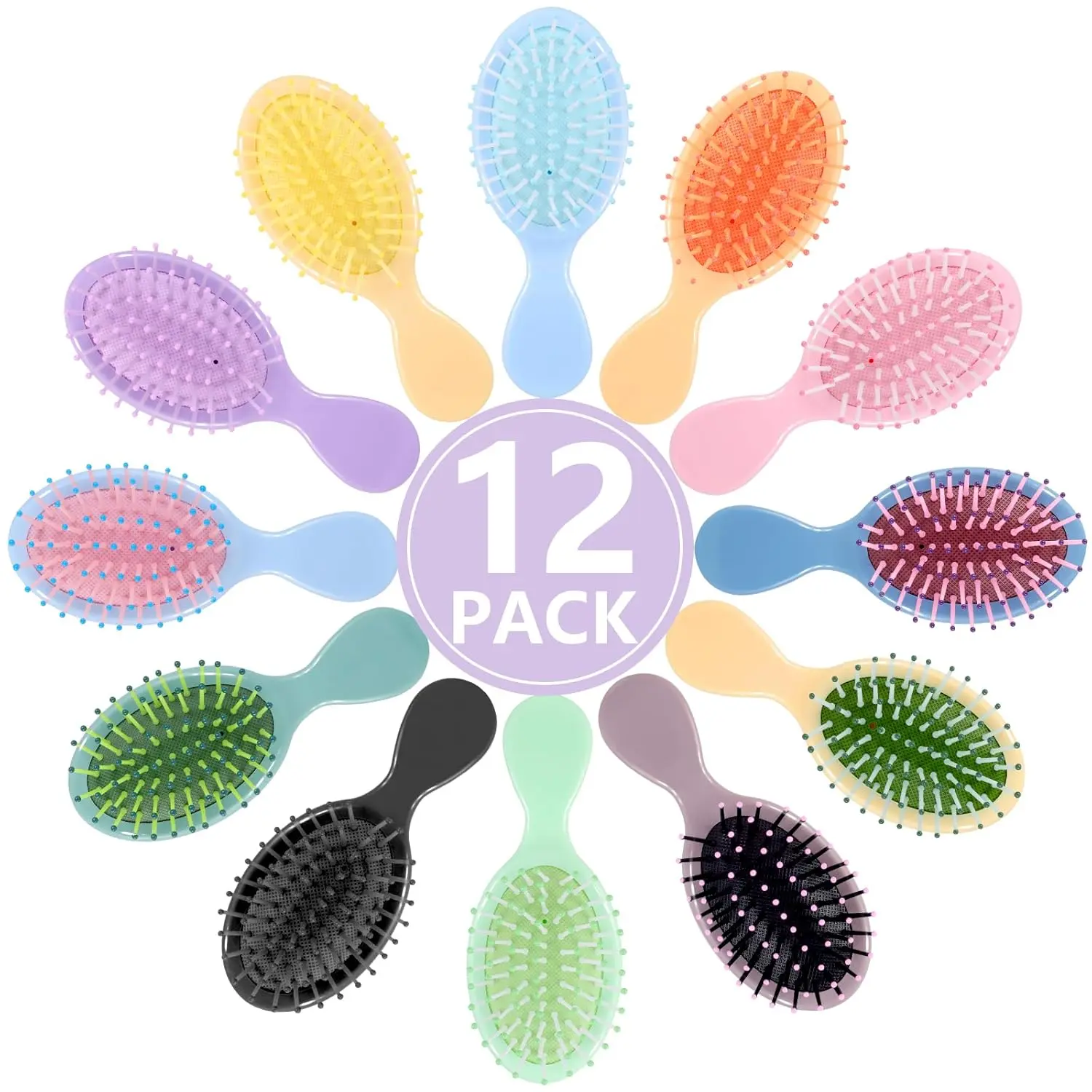 12-Pack Multicolor-1 Mini Detangler Brushes, Soft Bristle Hair Brushes for Wet & Dry All Hair Types, Easy-Grip Compact Travel Tools for Teens, Mini Bridesmaid Favors & Stocking Stuffers, Detangler Brush, Hair Brush