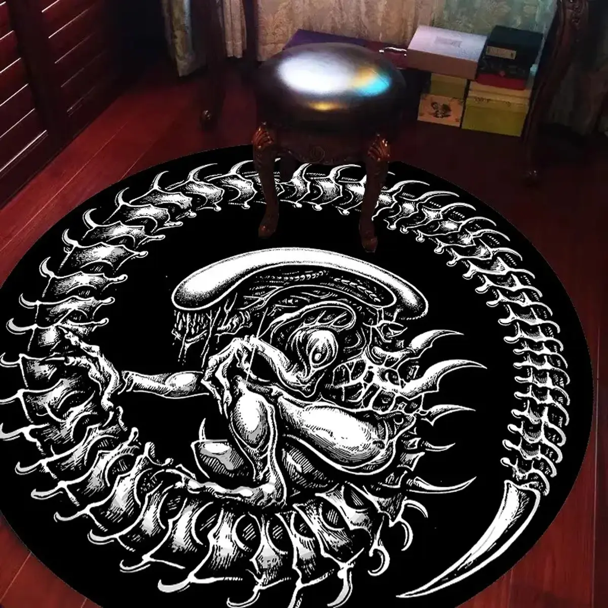 Halloween Indoor Round Carpet, Modern Styles Dark Demon Horror Atmosphere Rug Home Decor Rug, Soft Plush Comfortable Mat for Living Room Bedroom Game Room, Fluffy Area Rug, Fuzzy Decorative Rug, Indoor Area Rugs