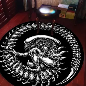 Halloween Indoor Round Carpet, Modern Styles Dark Demon Horror Atmosphere Rug Home Decor Rug, Soft Plush Comfortable Mat for Living Room Bedroom Game Room