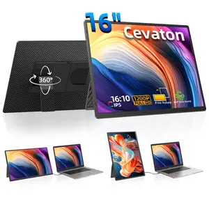 Cevaton 16" Portable Monitor 1200P FHD 360° Rotating Detachable Stand Plug&Play Travel Screen for Laptop PC Mac Ultra-Thin Zero Frame Premium Smart Cover