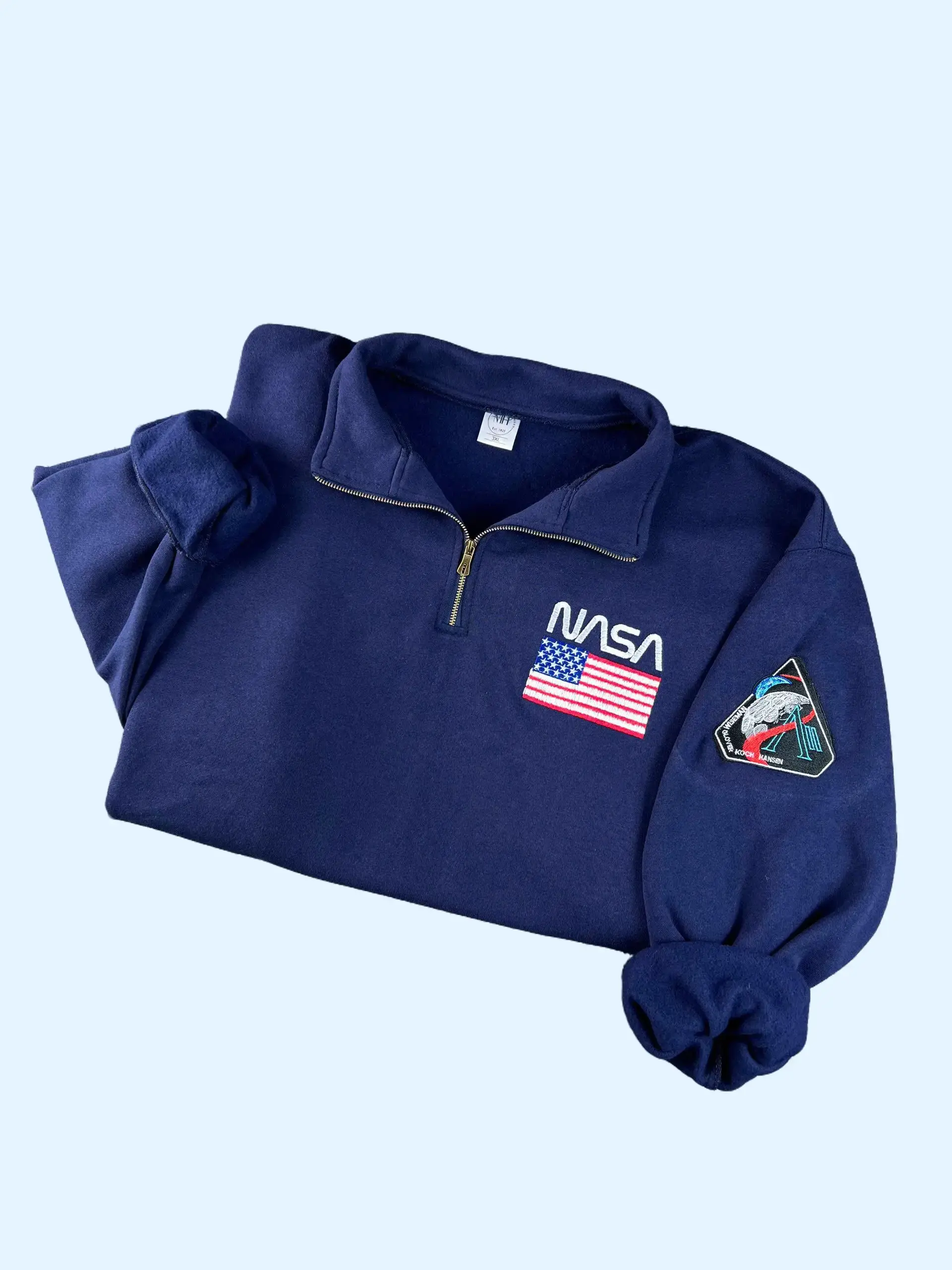 Women's Fitted 2000s Aesthetic Quarter-Zip Embroidery Hoodie - Artemis II Mission Embroidered, Lightweight, Plus Size, Comfortable Clothes for Space Enthusiasts, Thanksgiving Wear