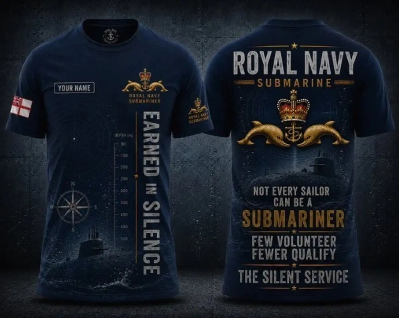 Custom Name Royal Navy Submariner Earned In Silence 3D T-Shirt Veteran, US Army, Pride, Graphic T shirt DVR