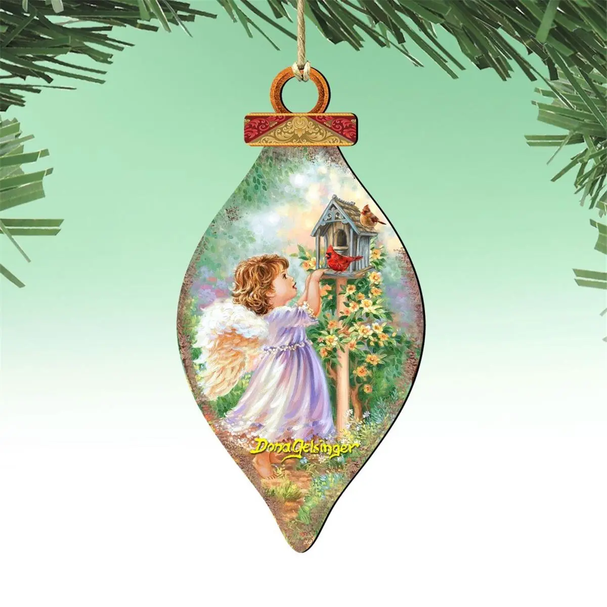 212 MAIN Artistic UV-Coated 5x5.5 in. Wooden Angel Ornaments - Set of 2, DIY Hanging Home Decor Ornaments, Holiday Nativity Decorations with Included Gift Bag, Diy Ornament, Hanging Ornament