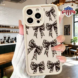 Cute Leopard Bow Pattern Case for iPhone 17 16 15 14 Pro Max 13 12 11 XR XS Plus Air Slim Shockproof Anti Drop Lightweight Protective TPU Cover