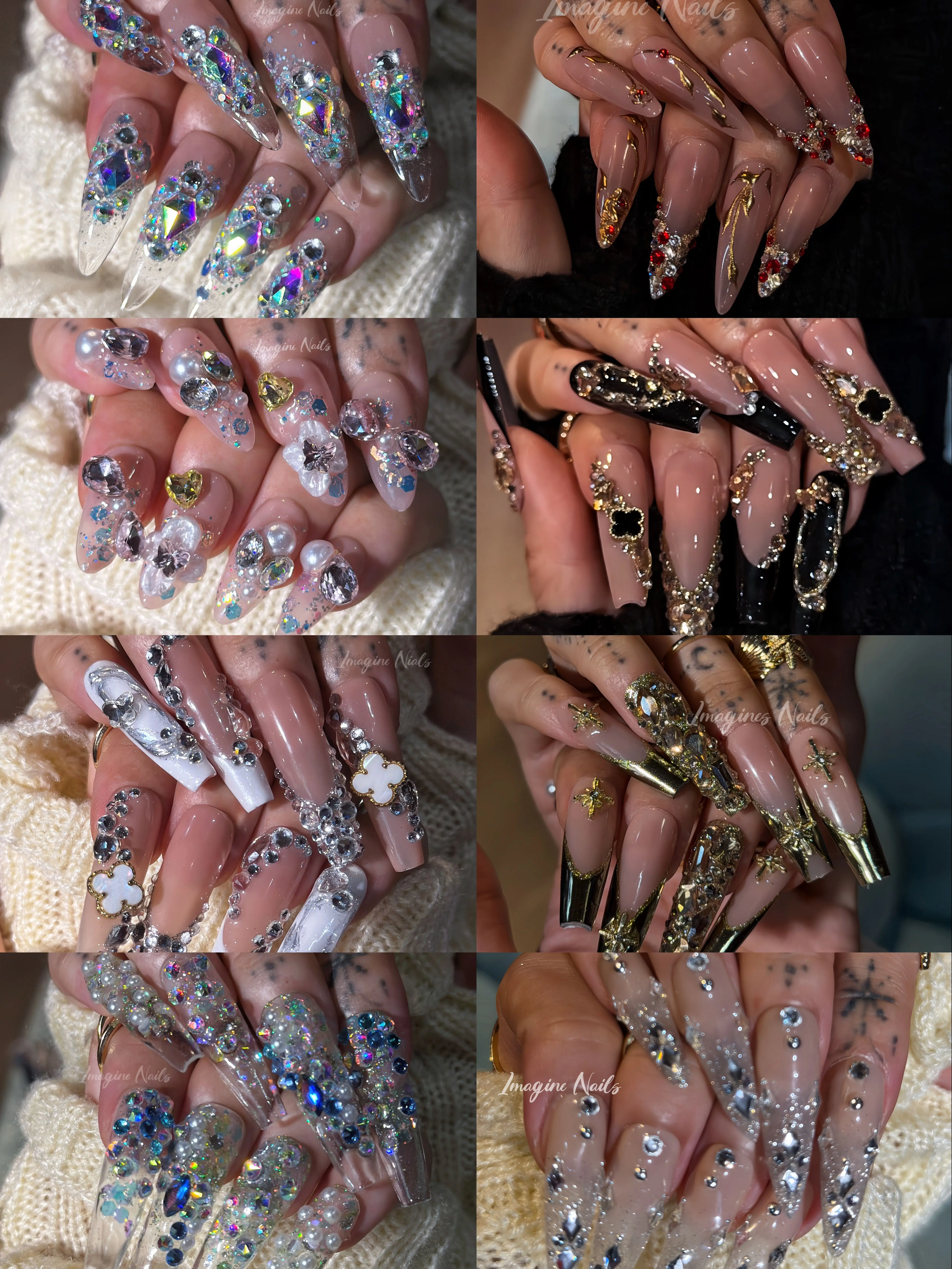 Imagine nails MISS Elegance Collections｜High Quality Diamonds K9&SWA Level ｜ Handmade Press on nails | Reusable | Salon Quality,Long Lasting,Unique Design |Give rings