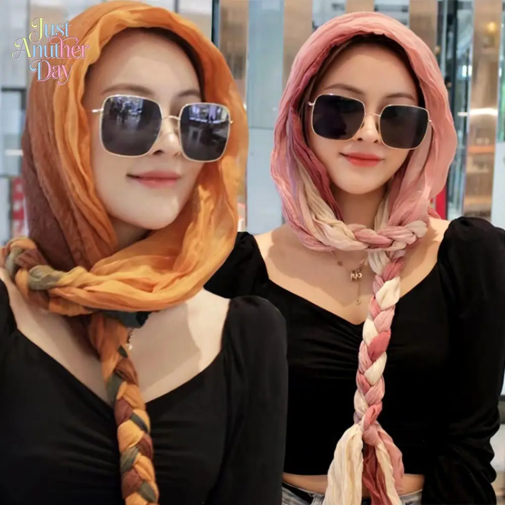 Hand Braided Cotton Headscarf & Shawl, Dual-Use Long Gradient Scarf for Women, Breathable Cotton Yarn Neck Warmer & Head Wrap for All Seasons
