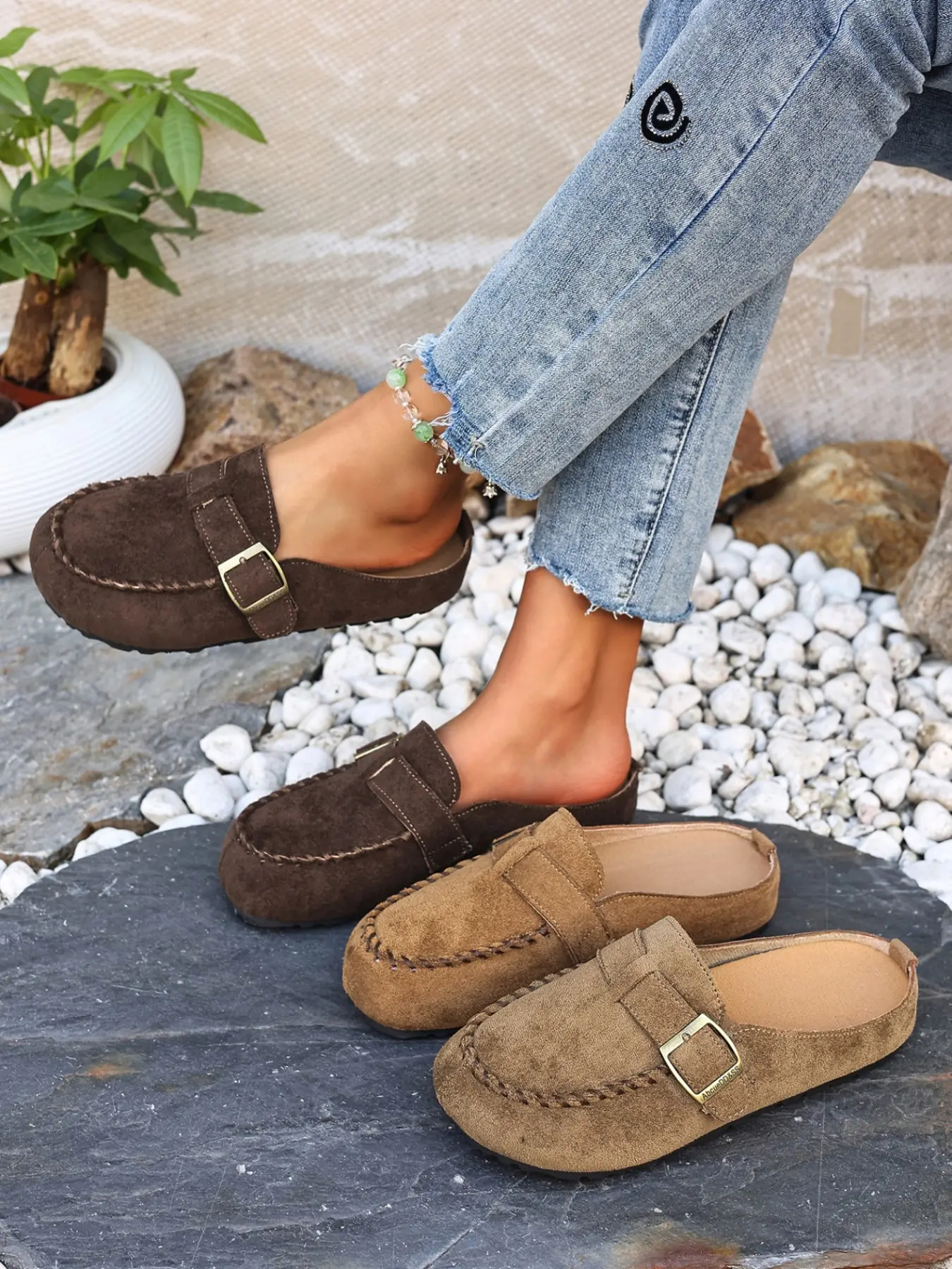 Women's Moccasin Slippers, Comfortable Slip-On Shoes with Stitching Details, Casual Outdoor Wear, Fashion Flat Shoes for All Seasons, Slip On Mules, Mule Flats