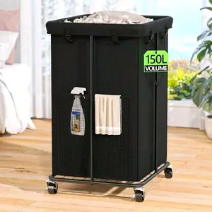 150L Rolling Laundry Hamper with Wheels Large Clothes Basket w/ Removable Bag for Easy Transport and Storage Smooth Rolling Wheels & Strong Metal Frame