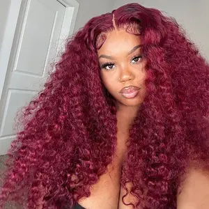 Bling Hair 99J Burgundy Deep Wave Pre plucked 13x6 13x4 HD Lace Front Wig Wet & Wavy Colored Lace Frontal Human Hair Wigs with Baby Hair 30inch