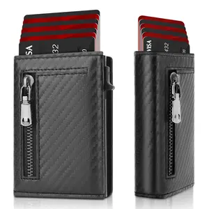 Mens Ultra-Thin RFID Metal Bifold Wallet, Aluminum Minimalist Wallet with Pop-Up Card Slots, ID Window & Cash Slot, Gift for Him