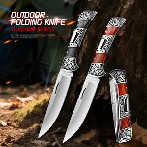 High-carbon steel knives, a type of knife designed specifically for men. It is a sharp meat cleaver with engraved patterns, an ergonomic handle, and a pocket folding multi-functional knife. Survival Equipment For cutting. A Father's Day gift.