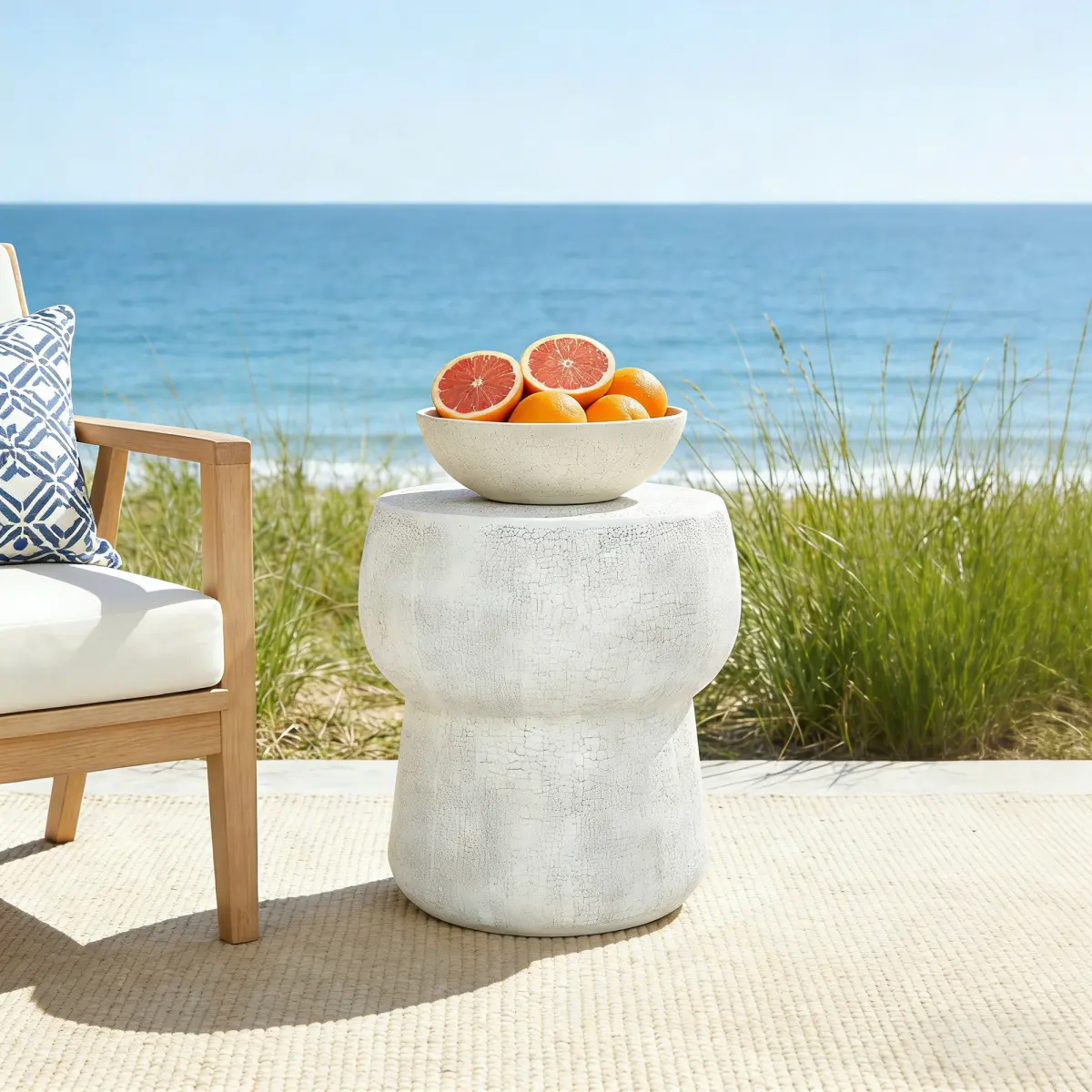 [Fahuac] Cement Indoor-Outdoor Side Table - Double Barrel Shape, Crack Texture, Weather Resistant MGO, Weatherproof for Patio, Living Room, Indoor-Outdoor Side Tables, Weatherproof Side Tables