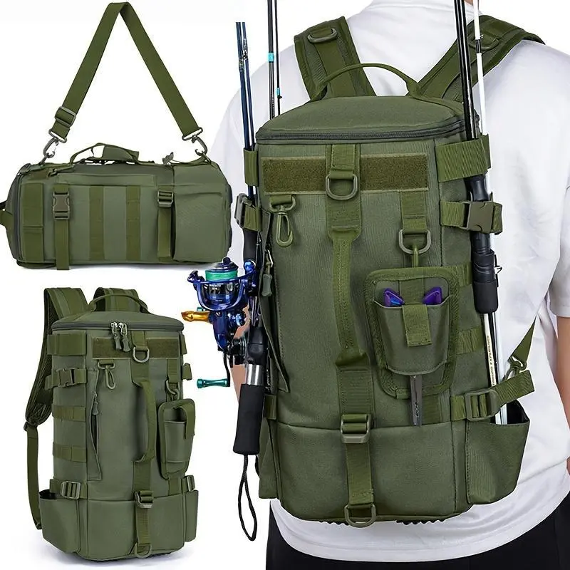 JSERYISGN Lightweight Fishing Backpack | Rugged Design for Rods & Tackle, Doubles for Camping & Hiking