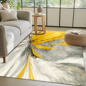Radiating yellow-gray-white blended abstract pattern, modern minimalist style Living room rug, easy to clean, suitable for hallway, living room 15-25 sq.m, kitchen, bedroom 1.5m-1.8m single/double bed
