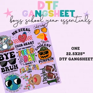 BOYS SCHOOL YEAR ESSENTIALS *1*- DIRECT TO FILM PREMADE GANG SHEET - 22.5X25"