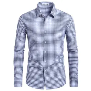 Men'S Plaid Button-Up Shirt, Suitable for Casual And Business Wear, Featuring Long Sleeves a Regular Fit. Menswear Top Polyester Fabric Classic Sheer