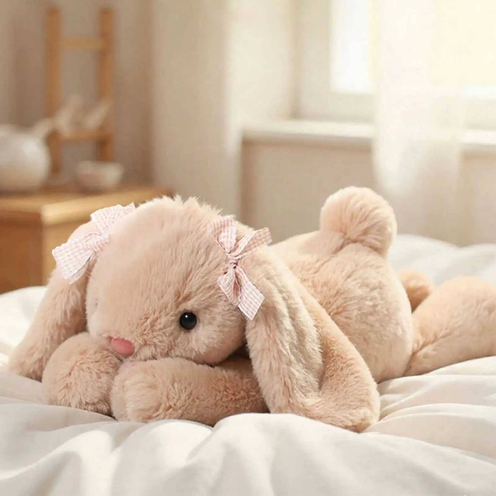 35cm/13.77in Cute Lop Jimny Rabbit Plush Toy Soft Stuffed Long Ears Bunny Doll Funny Baby Companion Room Decorate Creative Gifts For Kids Birthday Party Home Girls Room Decor Soft Cuddly Gift