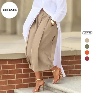 UOOZEE Women's Khaki Loose Multicolor Cropped&Long Trousers 100% Cotton Soft Summer&Autumn/Winter Comfortable Breathable Fabric Elastic Waistband Lantern Pants with Pockets Casual Style Bottoms Outfit Minimalist Spring Basic teacher outfits