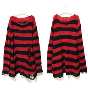 New Style New Goth Punk Gothic Sweater — Oversized Striped Pullover with a Cool Hollow-Out Design and Cutout Details, Harajuku Aesthetic