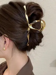 Women's Elegant Texture Metal Design Hair Claw, Minimalist Trendy Hair Claw Clip, Fashionable Vintage Hair Accessories, hair clips for Daily & Party Hairstyle Ideas, Wavy Claw, French Hair Clips