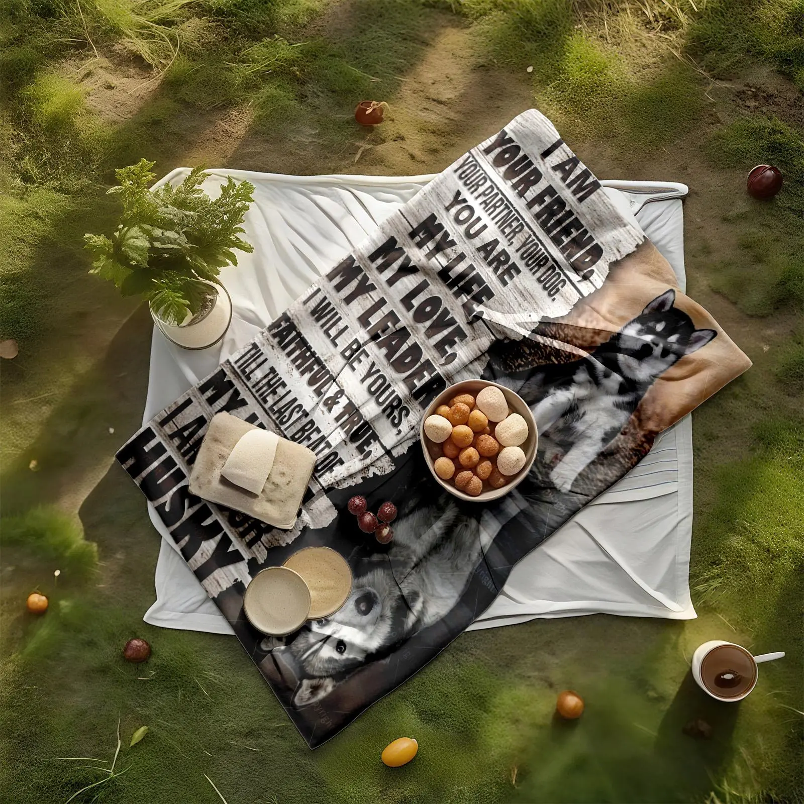 1 piece Husky: A loyal guardian of your companions and loved ones. themed flannel blanket - All-season flannel blanket, suitable for sofas and beds, super soft and comfortable, modern design, digitally printed pattern, 100% polyester material