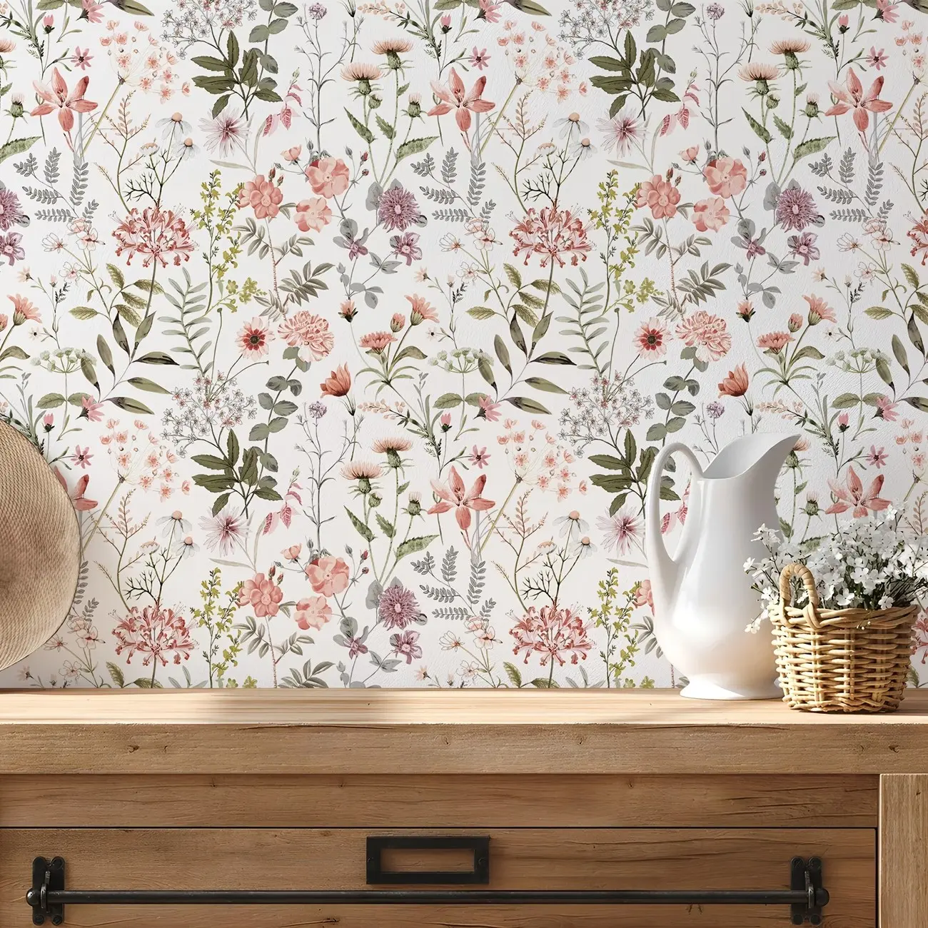 Vintage Watercolor Wildflower Decorative Wallpaper, Self-Adhesive Mould-Proof Decor, Boho Botanical Design for Bedroom & Living Room, Dorm Essential, Peel and Stick Wallpaper Boho