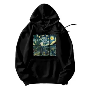 Van Gogh Starry Night Cityscape Hoodie Sweatshirt casual breathable medium-stretch fabric artistic top for spring summer fall