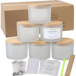 Candle Jars 6 Pack 16 oz with  & Candle Making Kits - 3 Wick Jars in Bulk Empty Clear Glass for Large Candle Making