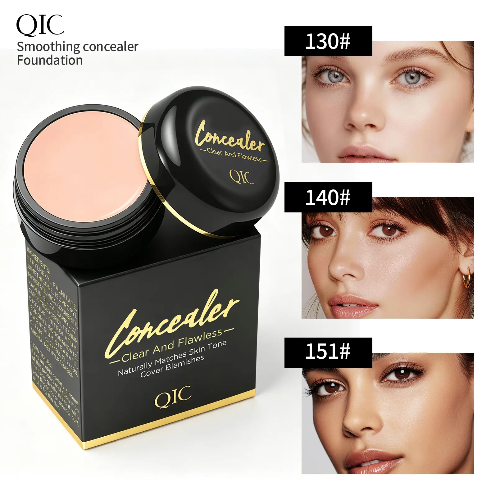Silky Full Coverage Makeup Concealer - Waterproof, Sweat-Resistant Formula, Covers Dark Circles, Facial Redness, Blemishes, Acne Marks, Visible Pores, Skin Spots, Delivers Comfortable Non-Creasing Finish