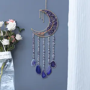 Moon Design Agate Dream Catcher, 1Count Colorful Exquisite Tree of Life Dream Catcher Wind Chime, Wall Mounted Hanging Decor Home Living Room Bedroom Garden Window Decoration Dream Catcher, Ideal Christmas Gift