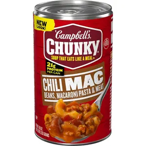 Campbell's Chunky Chili Mac Soup 18.8oz Can Hearty Beef Pasta Meal Ready To Eat Comfort Food