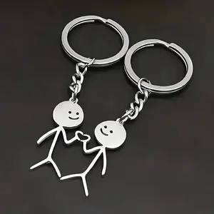 Stick Figure Heart Hand Keychain Set - Unique Couple or Friendship Charm