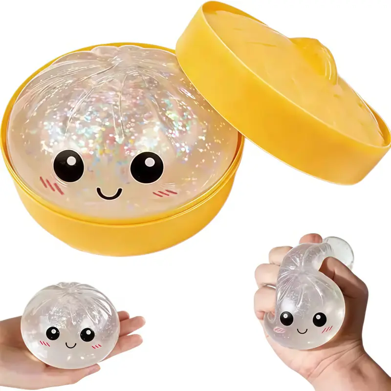 Glowing Dumpling Squishy – Soft Squeeze Toy, Cute Anxiety-Relief Fidget Toy with Steamer Case, Stress Relief Dough Toy for Adults and Kids