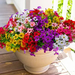 24-Pack Decorative Artificial Flower Bouquets - Faux Daisy, Silk Mum & Realistic Eucalyptus Silk Plants for Outdoor Garden Pot, Front Porch Decor, Casual, Business & Daily Use