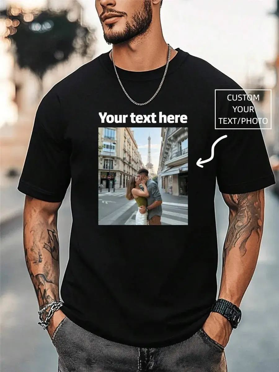 Custom Shirt Personalized Style Men's Loose Short Sleeve T-Shirt, Personalize With Your Own Photo Customizable Tee To Design T-Shirt For Party