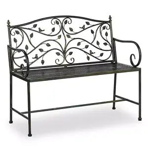 Kirklands Green Leaves Metal Outdoor Bench